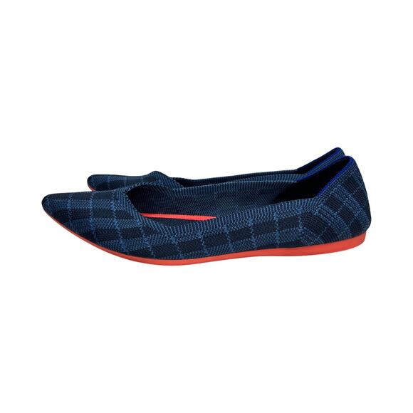 Rothy’s The Point Flats Navy Check Knit Blue Red Sole Women’s Size 8 Shoes - Picture 9 of 10